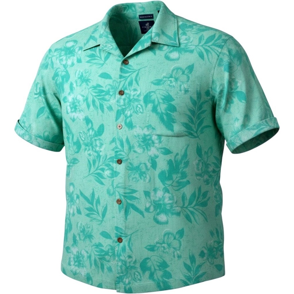 Caribbean Joe Mens XXXL Teal Floral Washable Silk Camp Shirt Tropical Y2K Skater